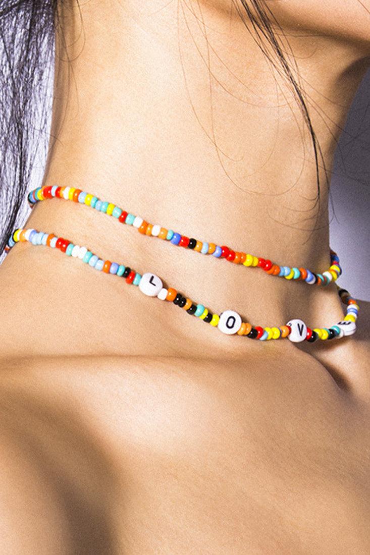 Multi Love Charm Bead Double Necklace - AMIClubwear