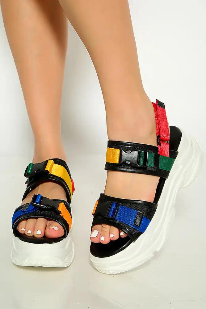 Multi Open Toe Buckle Straps Platform Sandals - AMIClubwear