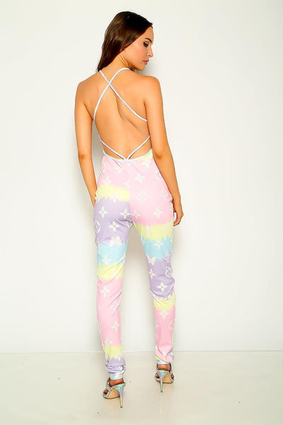 Multi Pastel Print Backless Sexy Jumpsuit - AMIClubwear