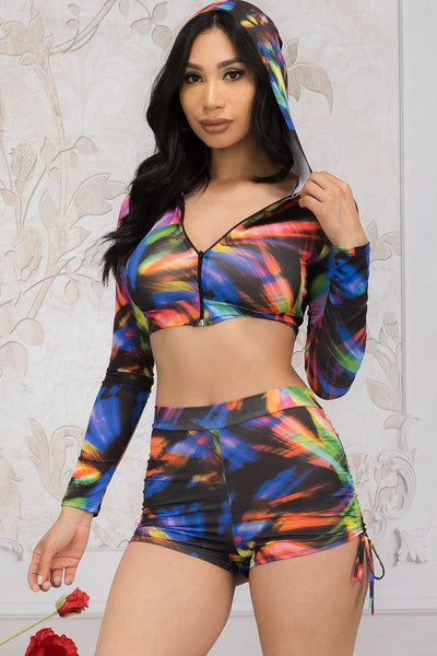 Multi Printed 2 Pc Top And Short Set - AMIClubwear