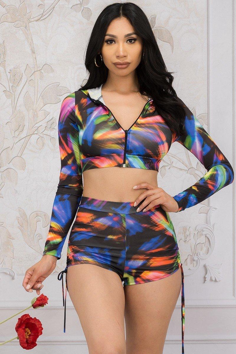 Multi Printed 2 Pc Top And Short Set - AMIClubwear