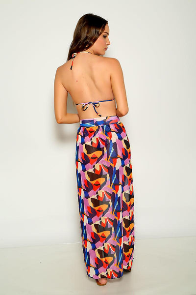 Multi Printed Halter Sexy Three Piece Swimsuit - AMIClubwear