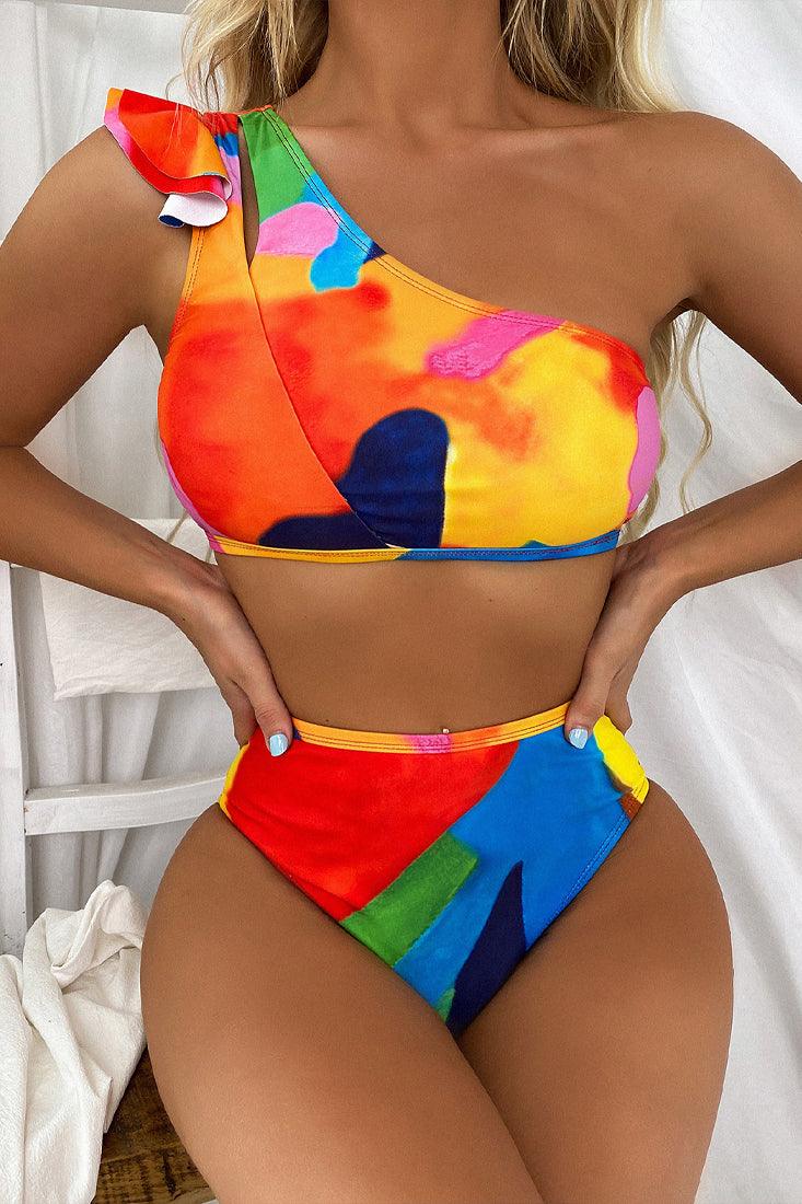 Multi Printed Ruffled Sexy Two Piece Swimsuit - AMIClubwear
