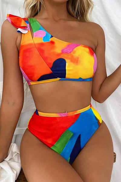 Multi Printed Ruffled Sexy Two Piece Swimsuit - AMIClubwear