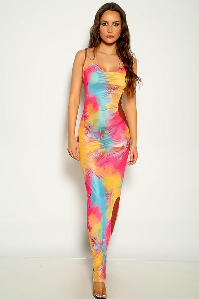 Multi Printed Sleeveless Maxi Sexy Party Dress - AMIClubwear