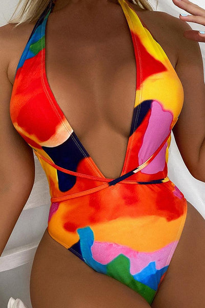 Multi Strappy Sexy Printed One Piece Swimsuit - AMIClubwear