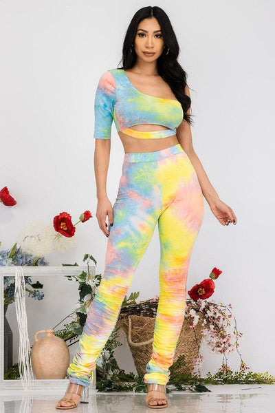 Multi Tie Dye 2pc Top And Pant Set - AMIClubwear