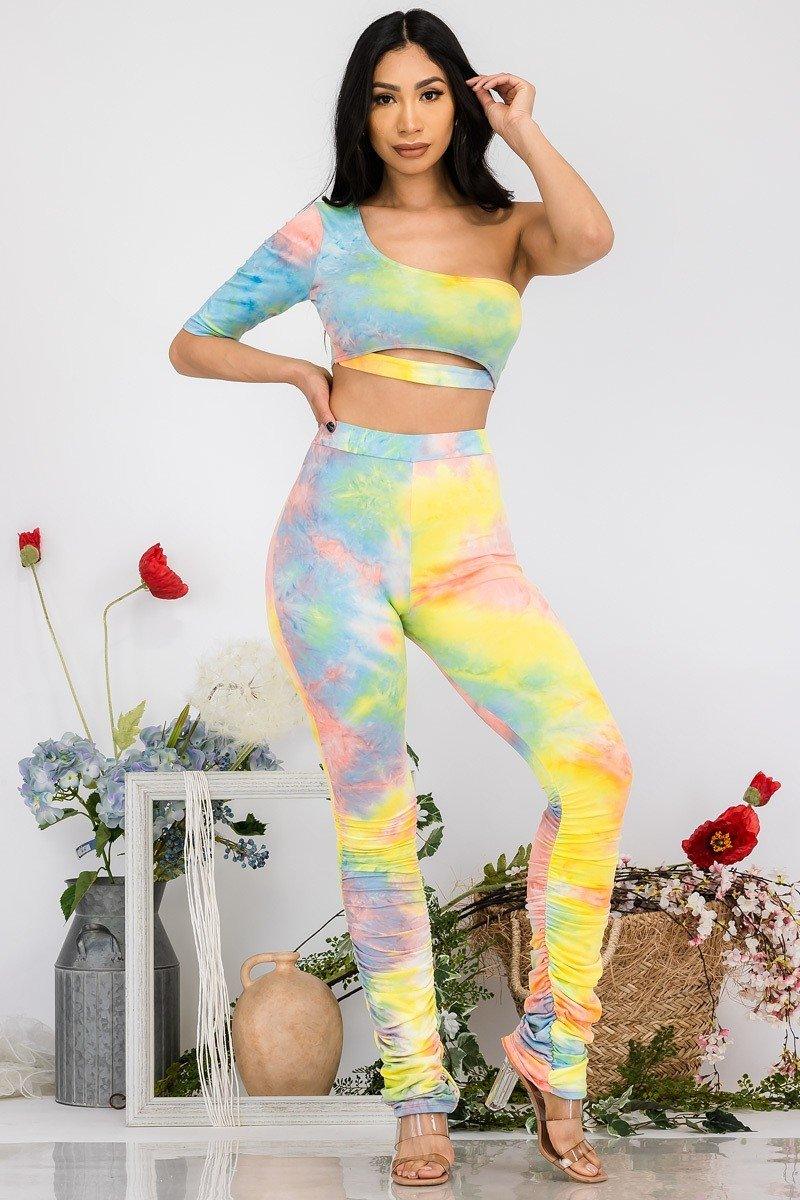 Multi Tie Dye 2pc Top And Pant Set - AMIClubwear