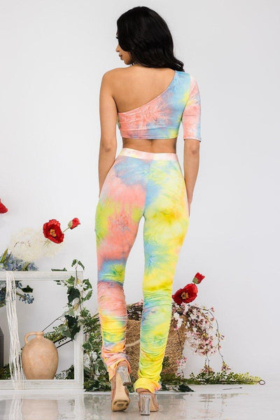 Multi Tie Dye 2pc Top And Pant Set - AMIClubwear