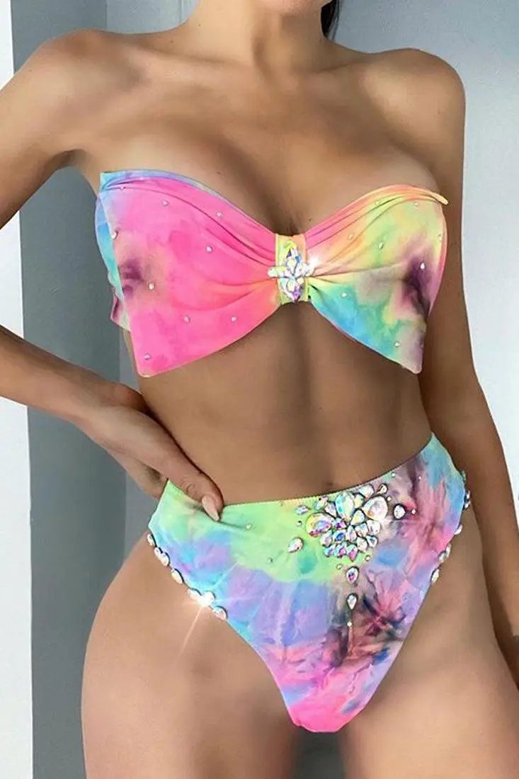 Multi Tie Dye Printed Strapless Sexy Two Piece Sexy Swimsuit