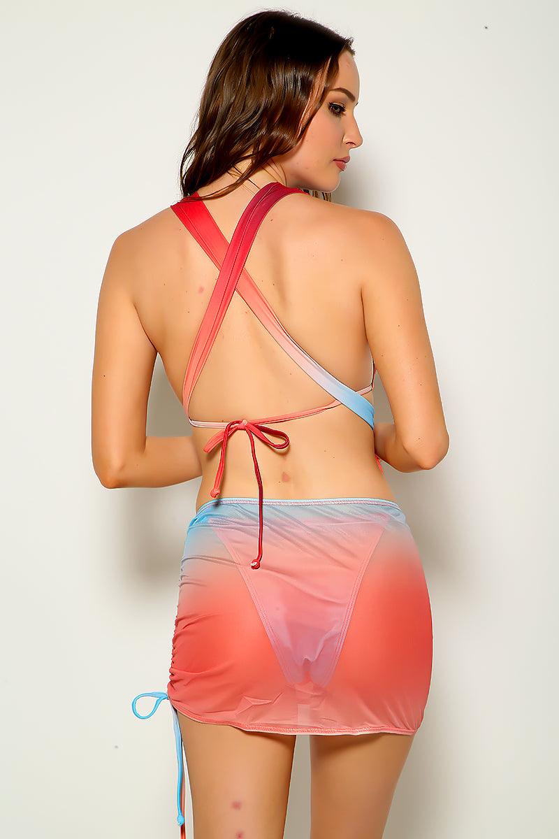 Multi Tie Dye Strappy Sexy Three Piece Swimsuit - AMIClubwear