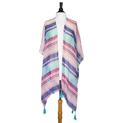 Multicolored Magdelena Striped Cover Up Shawl With Tassels - AMIClubwear