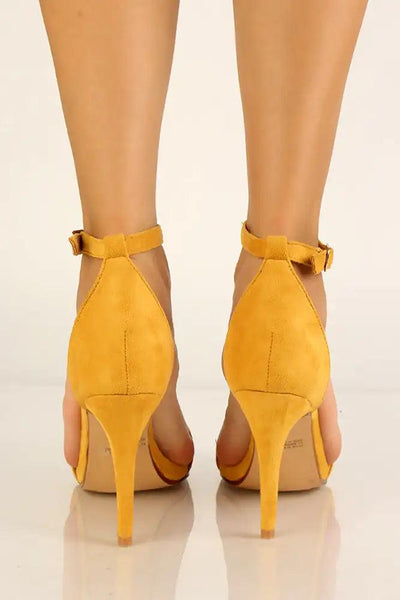 Mustard Faux Suede Open Toe Heels - AMIClubwear