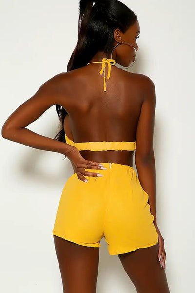 Mustard Halter Shorts Two Piece Outfit - AMIClubwear