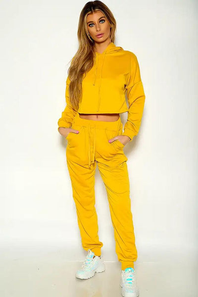 Mustard Long Sleeve Cozy Hooded Two Piece Lounge Wear - AMIClubwear