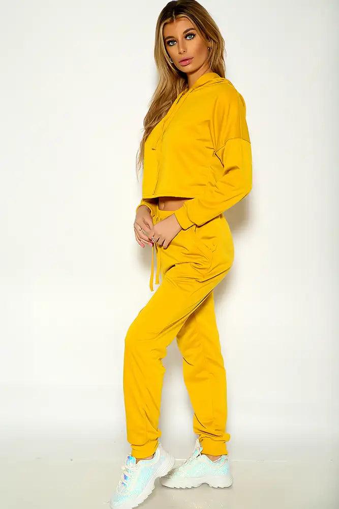 Mustard Long Sleeve Cozy Hooded Two Piece Lounge Wear - AMIClubwear