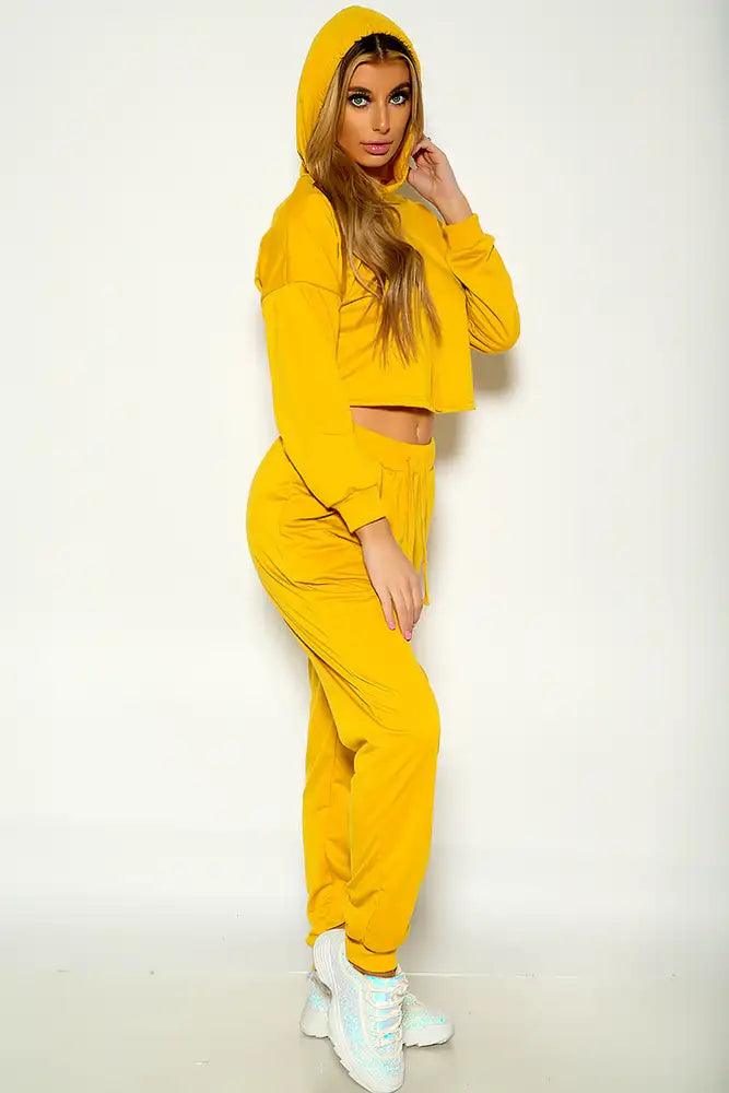 Mustard Long Sleeve Cozy Hooded Two Piece Lounge Wear - AMIClubwear