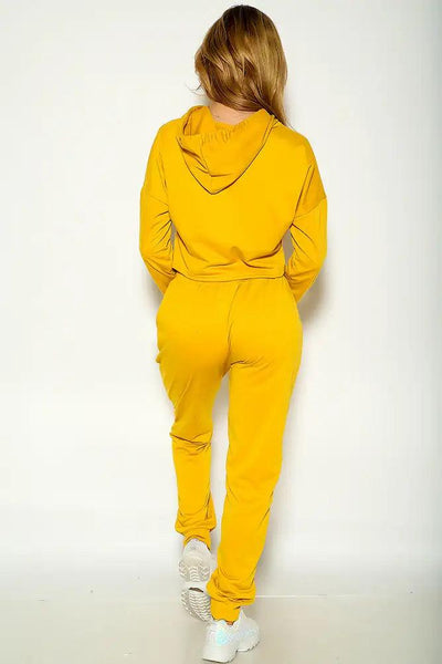 Mustard Long Sleeve Cozy Hooded Two Piece Lounge Wear - AMIClubwear