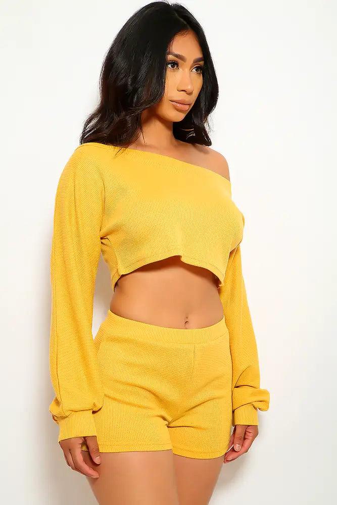 Mustard Long Sleeve Plus Size Two Piece Outfit - AMIClubwear