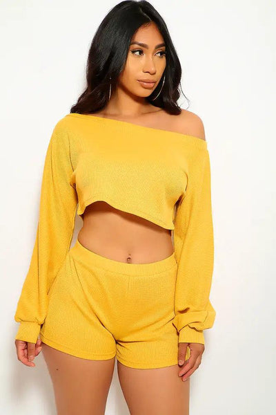 Mustard Long Sleeve Two Piece Outfit - AMIClubwear