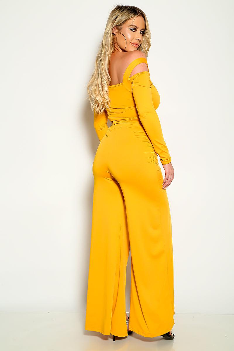 Mustard Long Sleeves Flared Two Piece Outfit - AMIClubwear