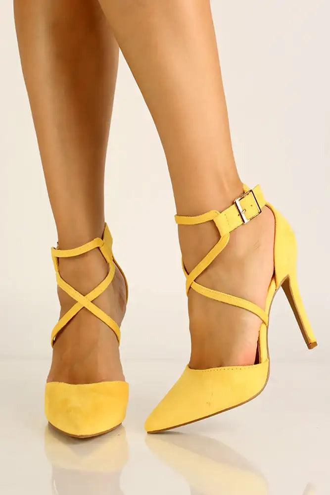 Mustard Strappy Pointy Toe High Heels - AMIClubwear