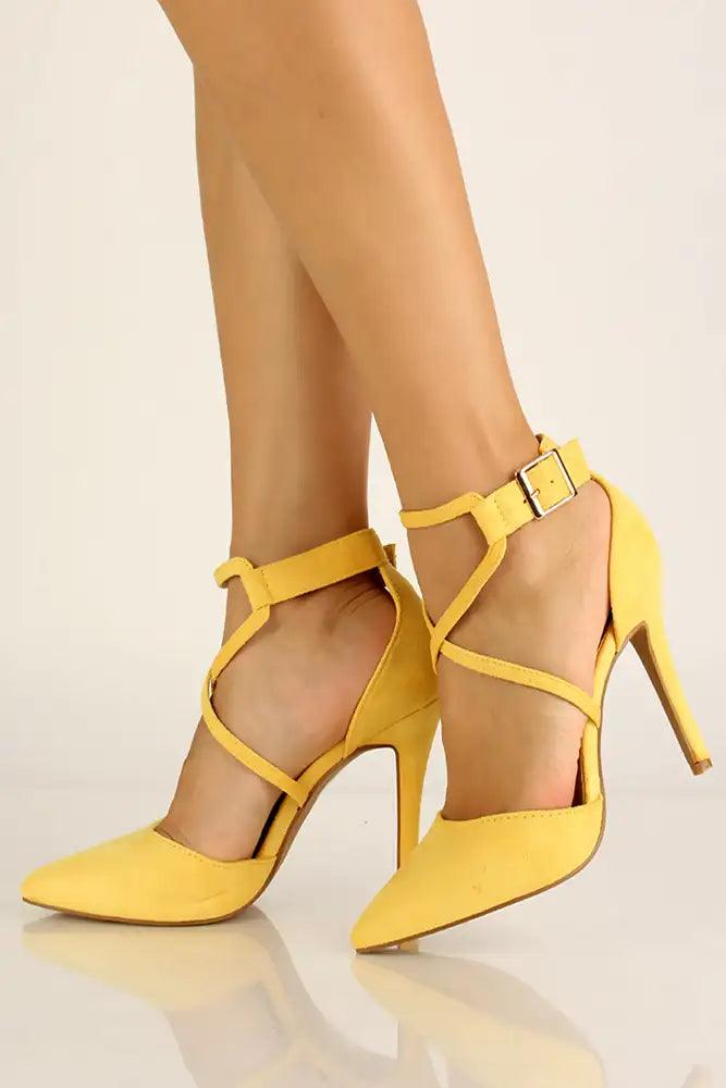 Mustard Strappy Pointy Toe High Heels - AMIClubwear