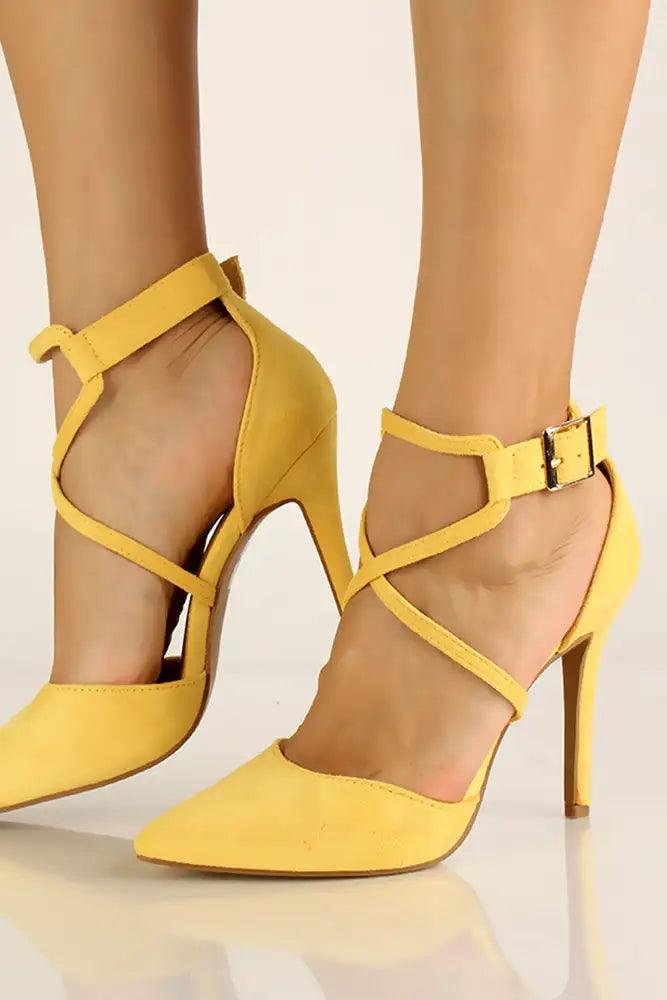 Mustard Strappy Pointy Toe High Heels - AMIClubwear