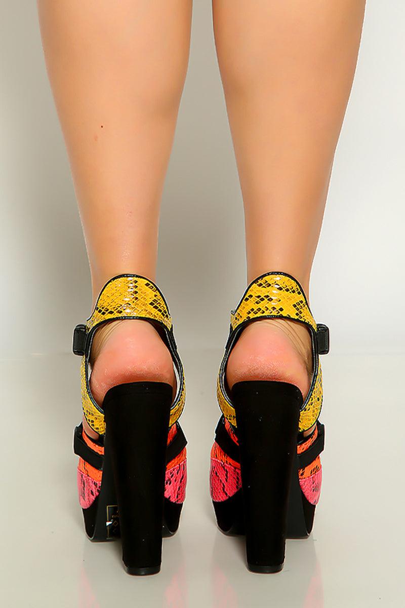 Muti Printed Strappy Platform Chunky High Heels - AMIClubwear