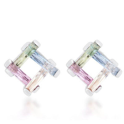 Myra 10ct Multicolor CZ Rhodium Stud Earrings - AMIClubwear