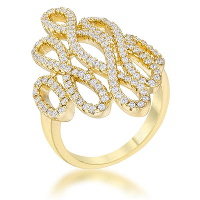 Natasha 0.94ct CZ 14k Gold Contemporary Cocktail Ring, <b>Size 5</b> - AMIClubwear