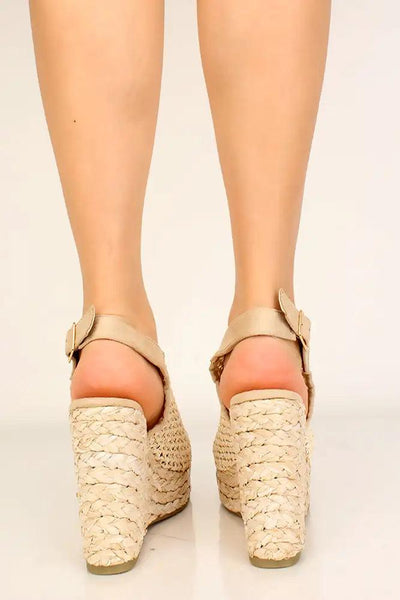 Natural Espadrille Peep Toe Wedges - AMIClubwear