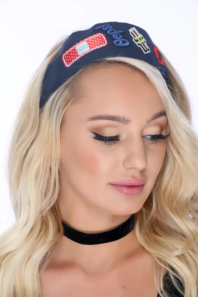 Navy Bold Multi Patch Designed Headband - AMIClubwear