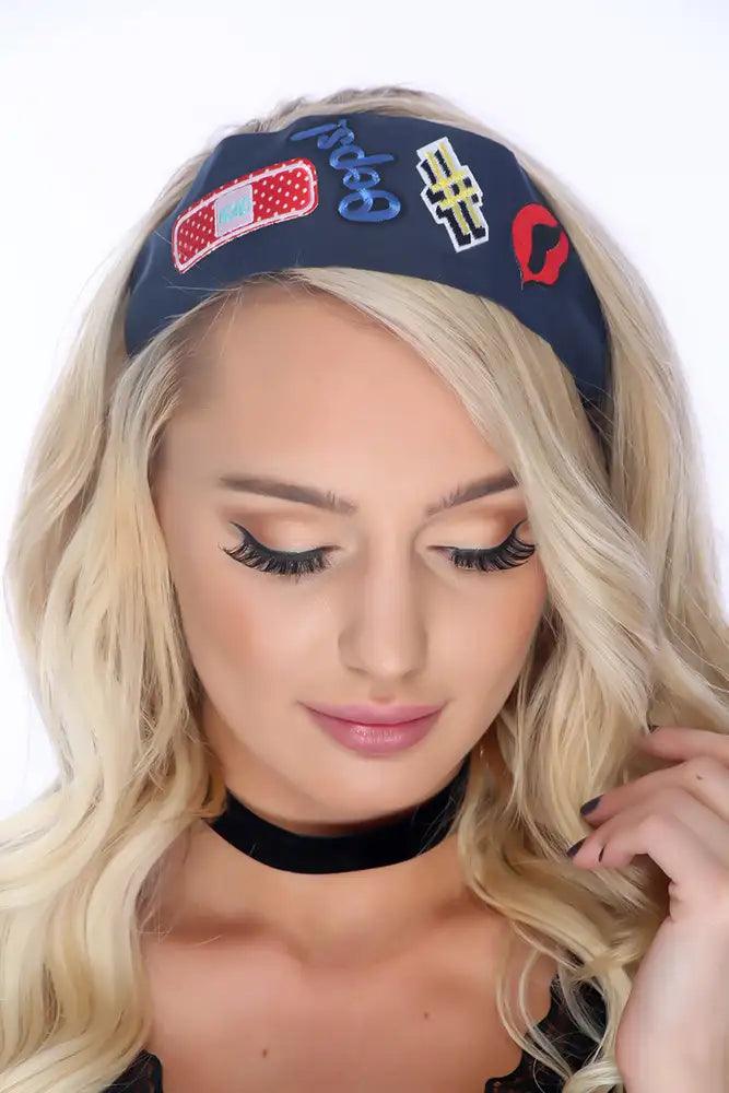 Navy Bold Multi Patch Designed Headband - AMIClubwear