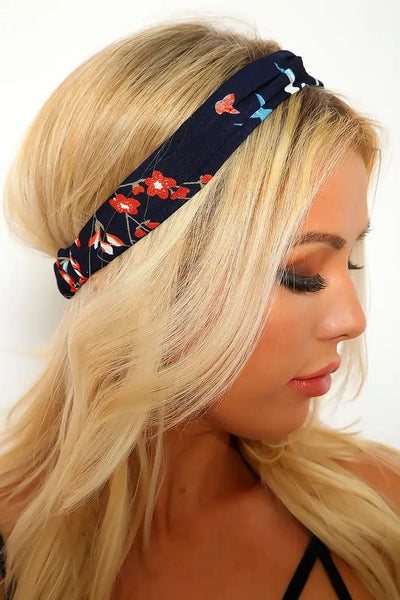 Navy Floral Print Headband - AMIClubwear