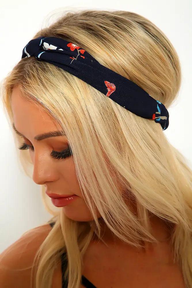 Navy Floral Print Headband - AMIClubwear