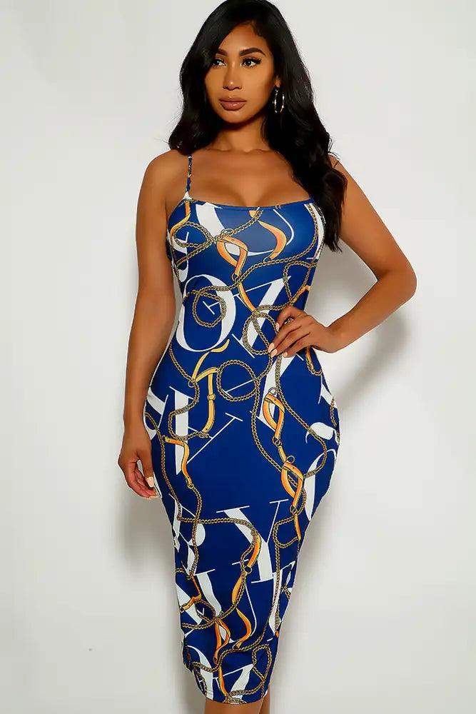 Navy Graphic Print Party Dress - AMIClubwear