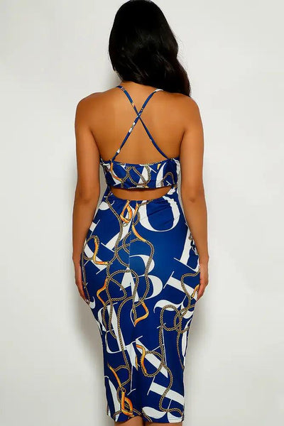 Navy Graphic Print Party Dress - AMIClubwear