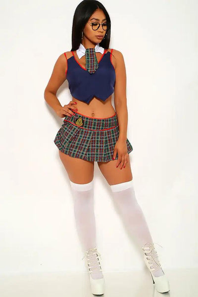 Navy Plaid Schoolgirl Police Academy 4pc Sexy Costume - AMIClubwear