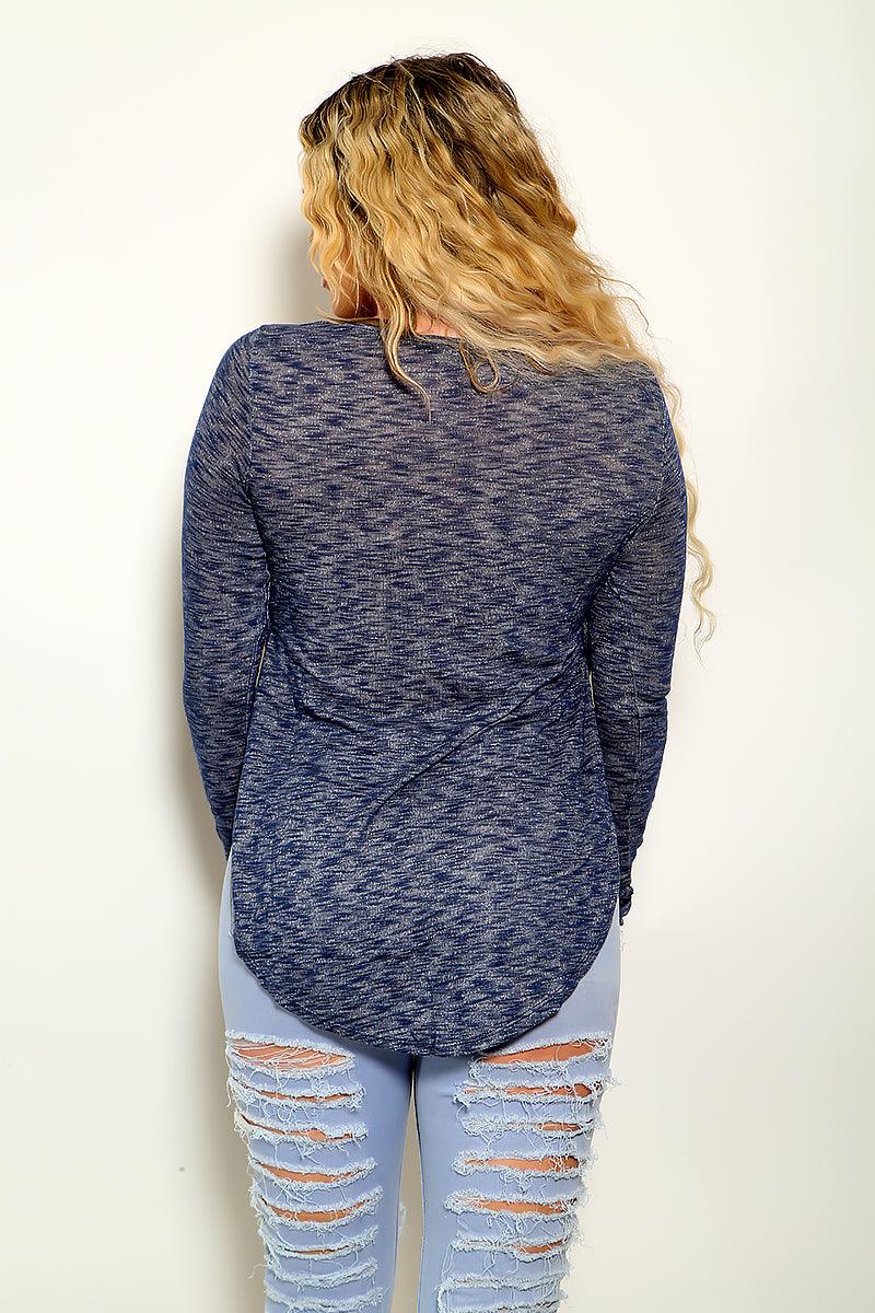 Navy Round Split Long Sleeve Top - AMIClubwear