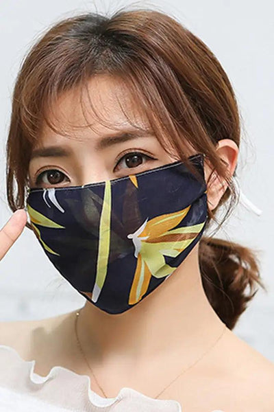 Navy Yellow Printed Reusable 1 Piece Face Mask - AMIClubwear