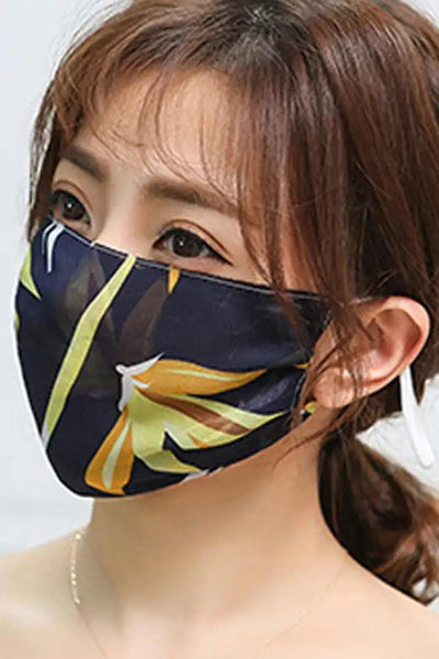 Navy Yellow Printed Reusable 1 Piece Face Mask - AMIClubwear