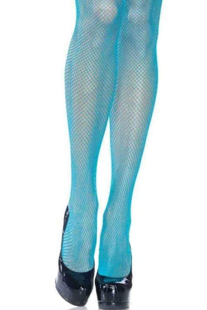 Neon Blue Nylon Fishnet Thigh Highs - AMIClubwear