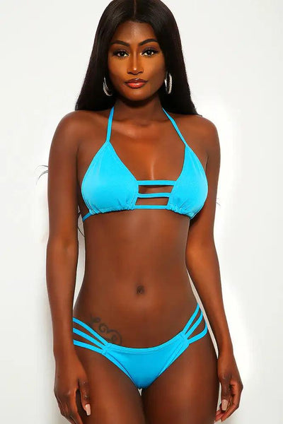 Neon Blue Strappy Two Piece Swimsuit - AMIClubwear