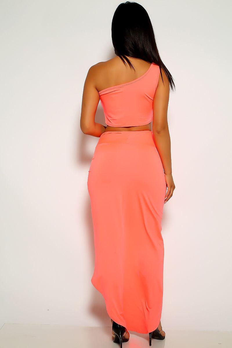 Neon Coral Sleeveless Plus Size Two Piece Dress - AMIClubwear