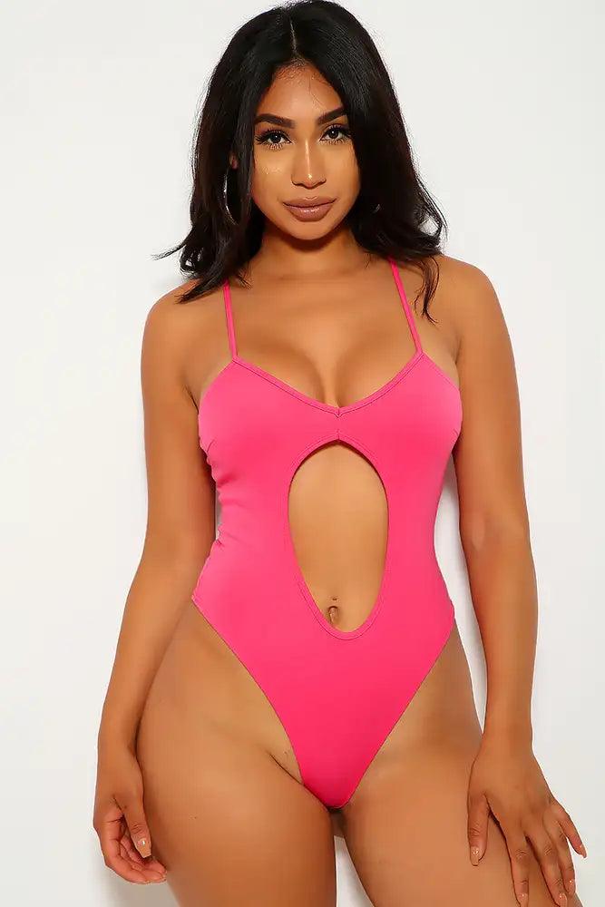 Neon Fuchsia Cut Out Pants Coverup Two Piece Swimsuit - AMIClubwear