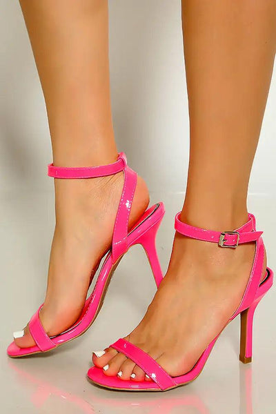 Neon Fuchsia Open Toe Ankle Strap Single Sole High Heels - AMIClubwear