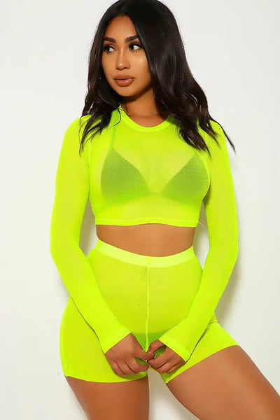 Neon Lime Black Four Piece Swimsuit Set - AMIClubwear