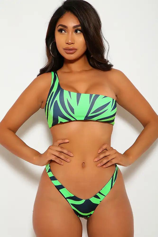 Neon Lime Black Zebra Print Two Piece Swimsuit - AMIClubwear