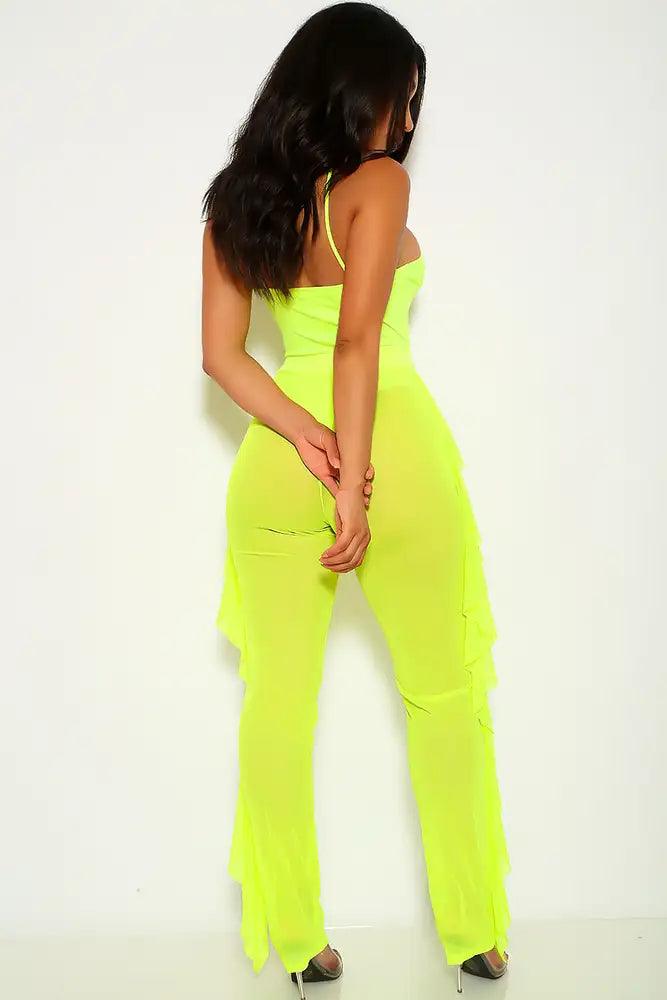 Neon Lime Cut Out Pants Coverup Two Piece Swimsuit - AMIClubwear
